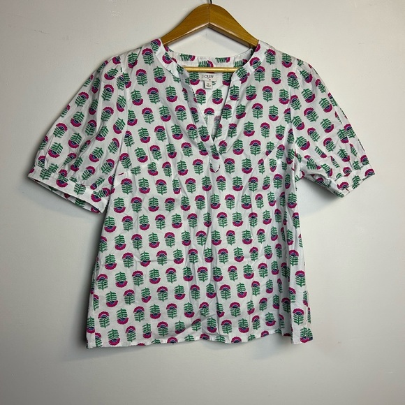 J.Crew Proppy Summer 2024 Size M Floral Short Sleeve Blouse Top  Vacation Hotel - Picture 2 of 13